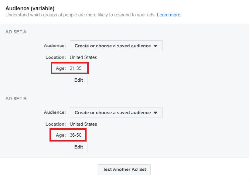 Audience age split testing 