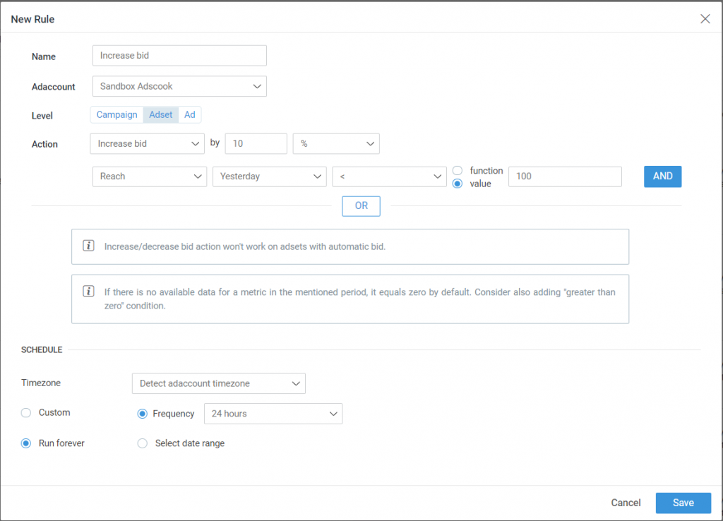 Increase Bid Automated Rule