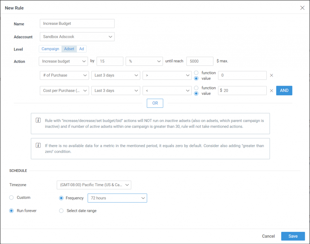 Increase Budget Automated Rule
