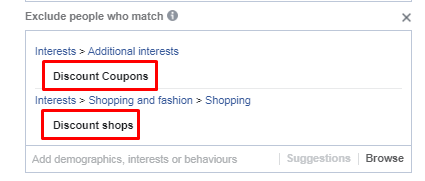 Exclude function for Facebook ad interest targeting 