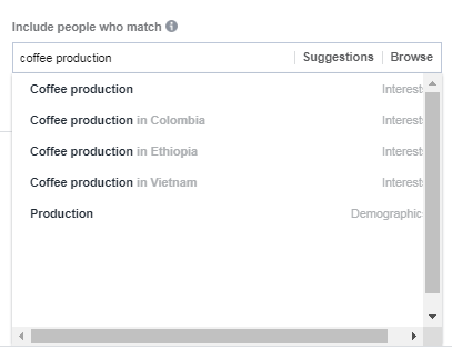 Facebook coffee production interest example