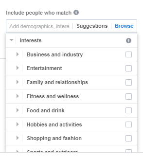 browsable Facebook interests list