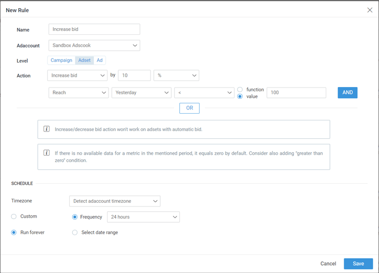 Increase Bid Automated Rule