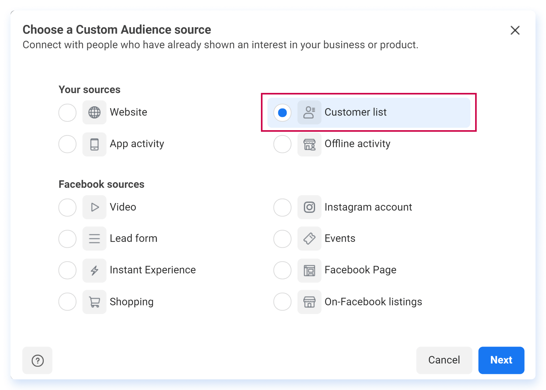 Customer list custom audience 