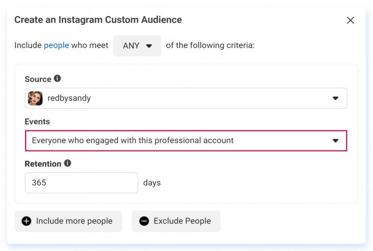 Instagram Account Custom Audience Retargeting